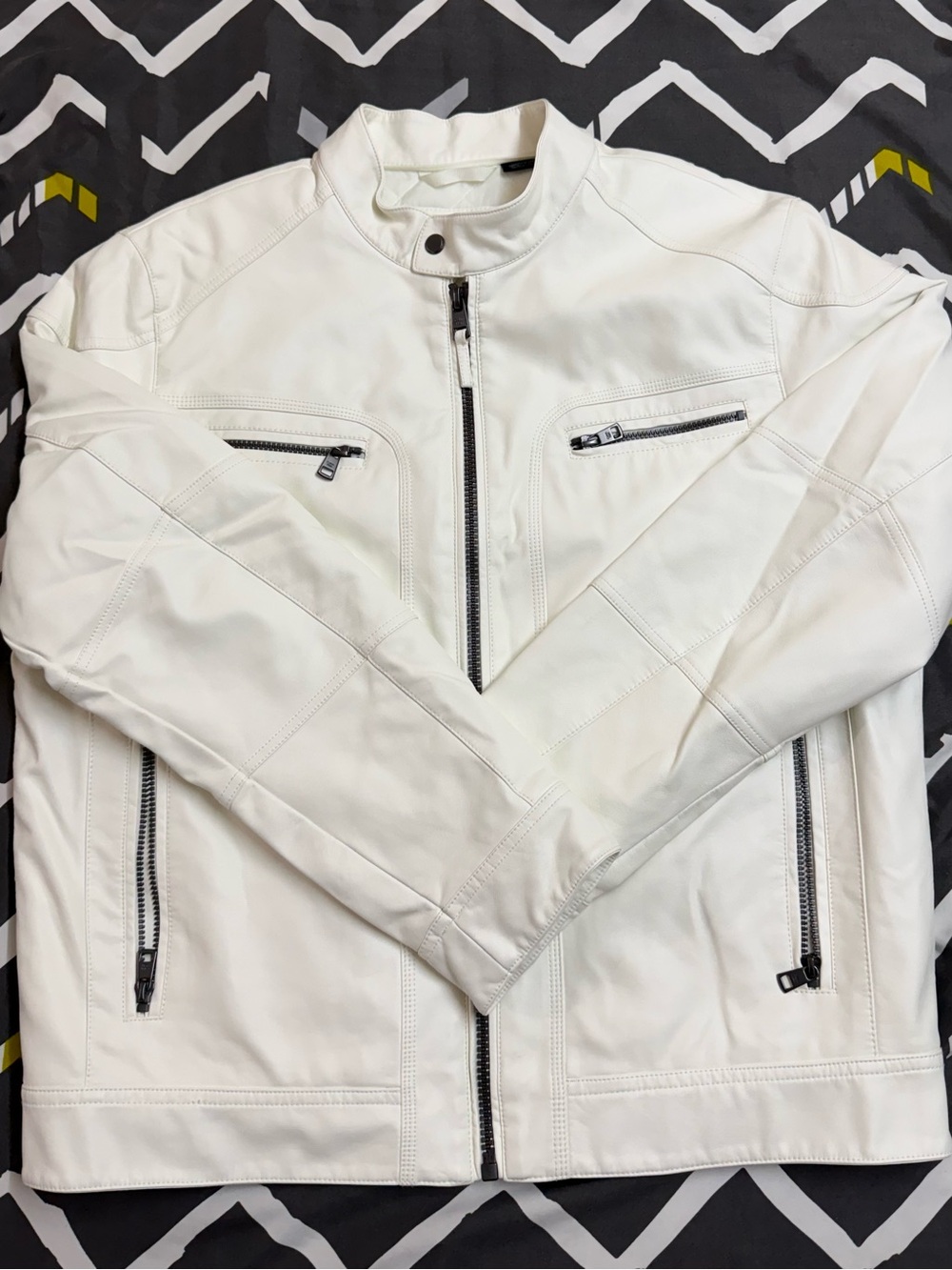 Calvin Klein Mens White Zip-Front Biker Jacket
